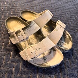 Beige and Green rubber Birkenstock sandals